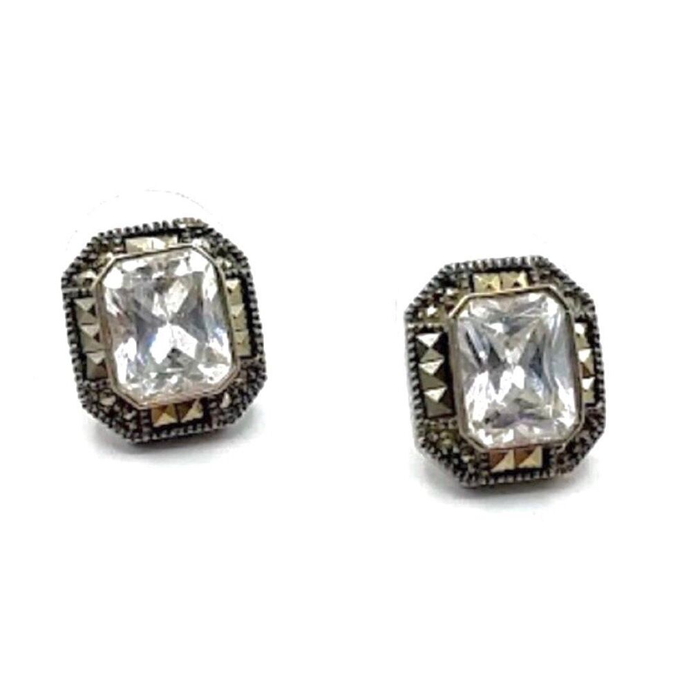 JUDITH JACK Sterling Silver Marcasite Faceted CZ Vintage Earrings - Picture 12 of 16